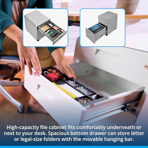 UPLIFT DESK 3-Drawer Mobile File Cabinet - Steel Rolling Filing Cabinet with Lock, Soft-Close Top Drawer, Letter & Legal Size File Storage, Easy Assembly for Home Office (Industrial)