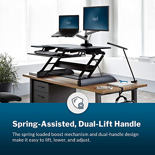 Vari Varidesk Tall 40 Standing Desk Converter for Users Up to 6'6" - Fits Dual Monitors (40" Wide) + Keyboard (28" Deep), 9 Height Settings (4¾" to 23"), Supports 35lbs – Delivers Assembled (Black)