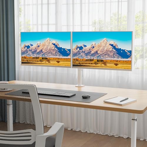 BONTEC Dual Monitor Desk Mount, Full Motion Adjustable White Monitor Stand for 13–27 Inch Screens, Heavy Duty Arms Hold 22 lbs Each, VESA 75x75/100x100, C Clamp and Grommet Base, Cable Management