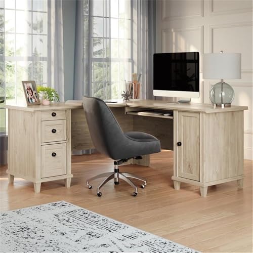 Sauder Hammond Chalk Oak L-Shaped Desk with Cord Management, Chalk Oak Finish
