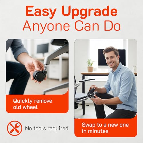 Replacement Office Chair Wheels (3" Set of 5) - Smooth & Quiet Rolling Heavy Duty 98% Universal Fit Caster Wheels for Office Chair - Desk Chair Wheels Clear for Hardwood Tile Vinyl Floors & Carpet