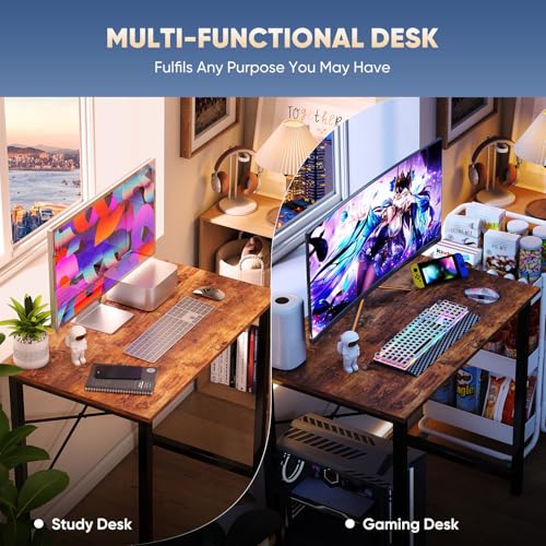 DUMOS 31 Inch Small Computer Desk for Home Office, Modern Study Writing Gaming Work Table Simple Style for Bedroom with X-Shaped ReInchforcement, Rustic Brown