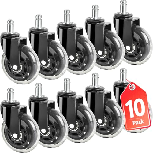 BGUP Office Chair Wheels, Set of 10 Rubber Caster Wheels, Roller Blade Wheel Heavy Duty Casters, Replacement Wheels for Most Chair Wheel, Easy to Install (Not for IKEA)