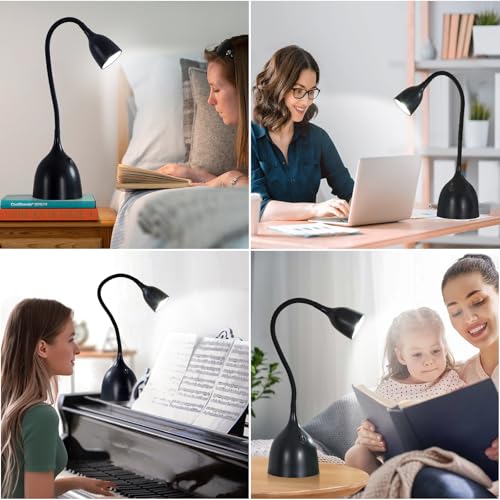 EJIAXIN Desk Lamp for Home Office, LED Reading Light, Small Adjustable Flexible Gooseneck Table Lamp, Eye-Caring Desk Lamp for College Dorm Room Study Lamp, Black