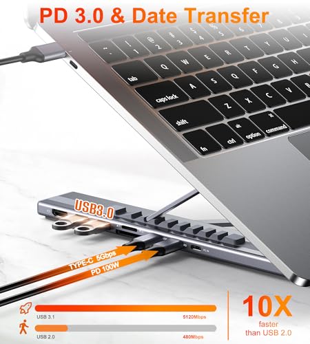 Mukiya USB C Laptop Docking Station Stand, Dock Tablet Stand, 8 in 1 USB C Hub with 4K HDMI, 2 USB 3.0, PD 100W, Universal Computer Holder Dock Station for MacBook Pro/Air/Dell/HP/Surface/Lenovo