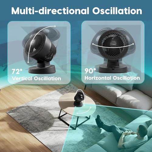 IRIS USA WOOZOO Air Circulator Fan with Remote, Oscillating, 3 Speeds, 56ft Max Air Distance, Adjustable Tilt, Quiet Motor, Small Fan for Bedroom, Office, Dorm, Black