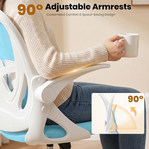 Primy Drafting Chair Tall Office Chair with Flip-up Armrests Executive Ergonomic Computer Standing Desk Chair with Lumbar Support and Adjustable Footrest Ring（Blue）