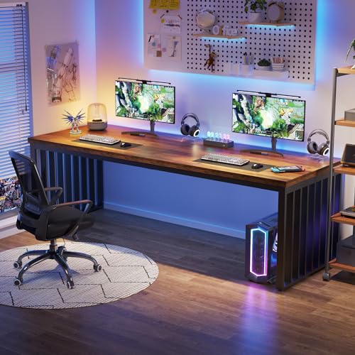 Tribesigns 78.74" Extra Long Computer Desk for 2 Person, Double Long Desk with Heavy Duty Metal Frame, Double Workstation Study Table for Home Office (Without Chair) (Brown & Black)