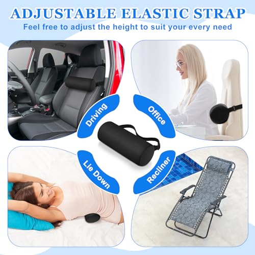 Wenqik 2 Pcs Lumbar Support Pillow Lumbar Roll Lower Pillow Office Seat Cushion with Adjustable Strap and Washable Cover for Travel Gaming Chair Car Seat Pain Relief(Black)