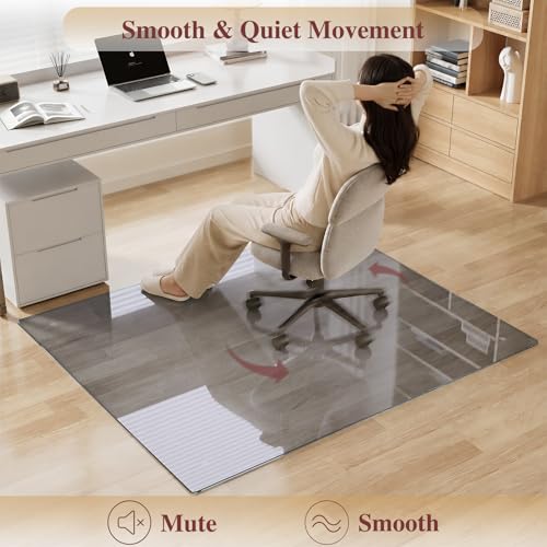 MYSUNORIA Tempered Glass Office Chair Mat, 46"x55" for Carpet & Hardwood Floors, Grey Heavy Duty 0.2" Thick Computer Chair Mat with Non-Slip Pads, Scratch Resistant, Rounded Corners & Polished Edges