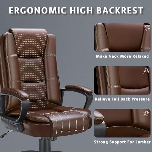 LEMBERI Home Office Executive Desk Chair, High Back PU Leather Chair, Height Adjustable Swivel Computer Chair with Padded Armrest, Brown