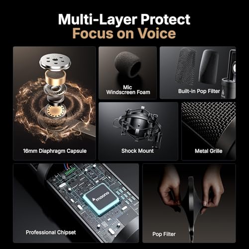 USB Microphone, MAONO 192KHZ/24Bit Plug & Play PC Computer Podcast Condenser Cardioid Metal Mic Kit with Professional Sound Chipset for Recording, Gaming, Singing, YouTube (AU-A04)