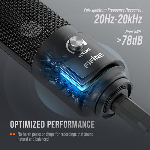 FIFINE USB Microphone, Metal Condenser Recording Microphone for MAC OS, Windows, Cardioid Laptop Mic for Recording Vocals, Voice Overs, Streaming, Meeting and YouTube Videos-K669B