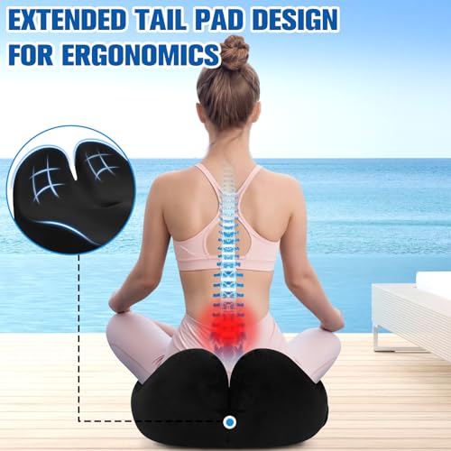 DailyCuddles Seat Cushion, Chair Cushions for Office Chairs/Desk Seats/Wheelchair - Hip&Sciatica&Tailbone Pain Relief Memory Foam Office Chair Cushion for Long Sitting Office Workers, Black