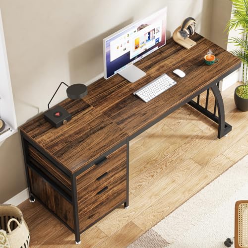 Tribesigns Computer Desk with 3 Drawers, 59-Inch PC Desk with Reversible Drawers, Industrial Study Writing Table Workstation with File Storage for Home Office, Rustic Brown