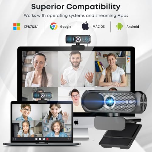 Shcngqio 1080P HD Webcam with Microphone, Noise Cancellation, Privacy Cover, Wide-Angle Lens, Auto Light Correction, Plug & Play USB Webcam for Laptop, Desktop, PC, Mac, Zoom, Skype, Streaming (Black)