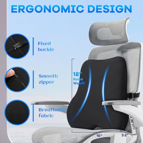 Gel Seat Cushion & Lumbar Support Pillow Set, Cooling Memory Foam for Tailbone & Sciatica Pain Relief, Ergonomic Office Chair Cushion with Breathable Mesh Cover for Car, Home, Wheelchair (Black)