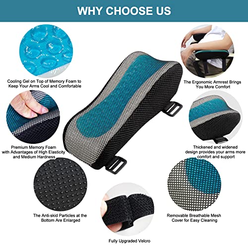 XIFUUXI Office Chair Armrest Pads, Cooling Gel Computer Chair Arm Pads, Memory Foam Ergonomic Armrest Cushion for Gaming (2 Pack)