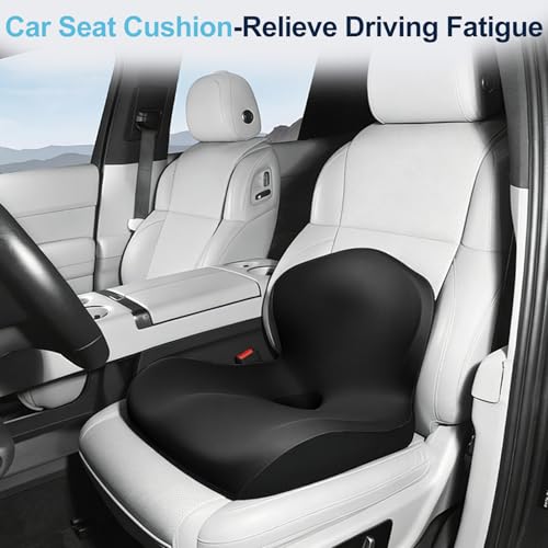 BANKQF Seat Cushion for Office Chair and Car, L-Shaped Ergonomic Car Seat Cushions, Memory Foam Chair Cushion, Lumbar Support Pillow for Wheelchair, Car, Home, Office, Desk, Black