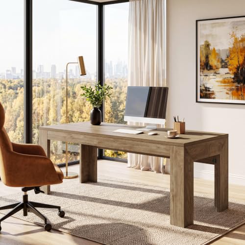Tribesigns 63-Inch Office Desk, Modern Executive Desk with Large Tabletop, Wooden Computer Desk, Long Workstation for Home Office, Light Brown