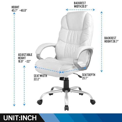 Office Chair Computer High Back Adjustable Ergonomic Desk Chair Executive PU Leather Swivel Task Chair with Armrests Lumbar Support (White)