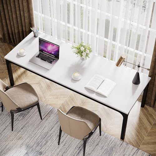 Tribesigns 2-Person Home Office Desk, 78.7" Extra Long Computer Desk, Double Workstation for Home Office, Work Desk for Two People (White + Black)