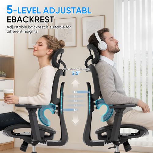 MoNiBloom Ergonomic Office Chair, High Back Mesh Desk Chair with Adjustable Headrest & 3D Armrests, Lumbar Support, 90–145° Recline, Swivel Rolling Computer Chair for Office Conference Room (1)
