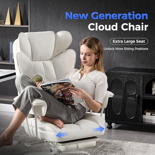 amseatec Big and Tall Office Desk Chair - Wide Ergonomic Executive with Footrest, High Back Lumbar Support Reclining Gaming Computer Chair for Heavy People (White)