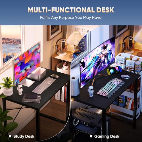 DUMOS 31 Inch Small Computer Desk for Home Office, Gaming Writing Desks for Bedroom Modern Study Work Table Simple Style Workstation with Reinforcement Structure, Black