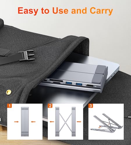 Mukiya USB C Laptop Docking Station Stand, Dock Tablet Stand, 8 in 1 USB C Hub with 4K HDMI, 2 USB 3.0, PD 100W, Universal Computer Holder Dock Station for MacBook Pro/Air/Dell/HP/Surface/Lenovo