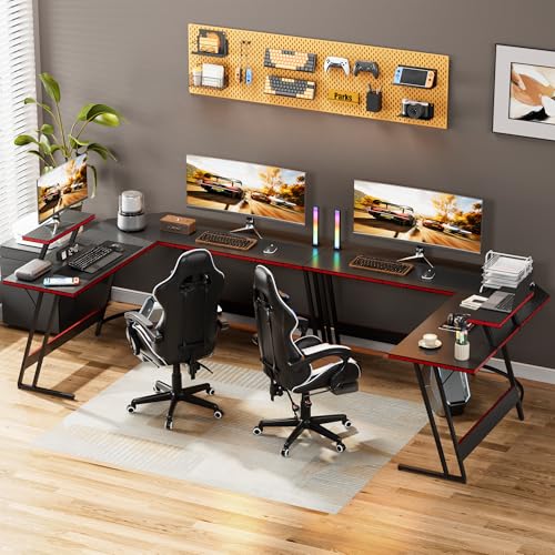 Homall L Shaped Gaming Desk Computer Corner Desk PC Gaming Desk Table with Large Monitor Riser Stand for Home Office Sturdy Writing Workstation (Black, 51 Inch)