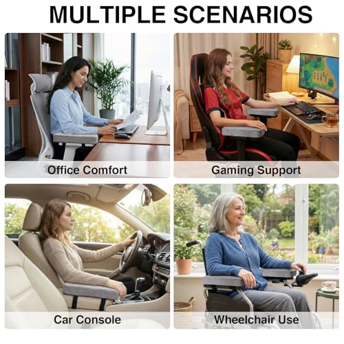 Smiry Ergonomic Office Chair Armrest Pads, Memory Foam Arm Rest Covers, Non-Slip Armrest Cushion with Adjustable Buckles and Straps, Elbow Relief for Desk, Gaming & Wheelchair (Grey, Set of 2)