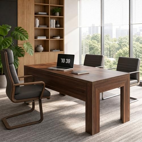 Tribesigns 63 in. Long Office Desk with Spacious Tabletop,Wooden Computer Desk with Sturdy Legs and Front Baffle,Modern Workstation for Home Office,Walnut