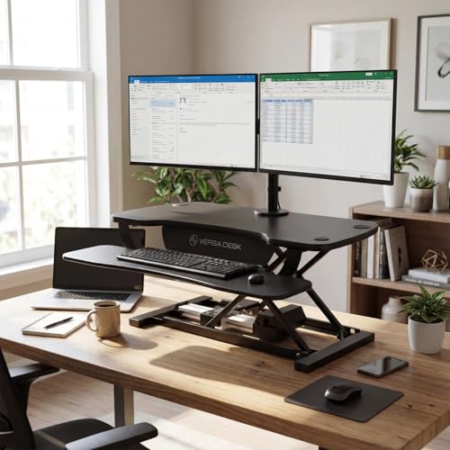 VERSADESK Electric Standing Desk Converter, 48 Inch PowerPro Height-Adjustable Sit Stand Desktop Riser, Keyboard Tray, USB Charging Port, 48" W X 24" D, Black