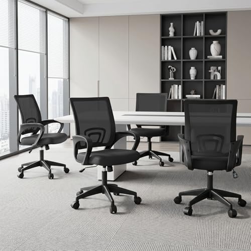 Magshion Ergonomic Office Chair 10 Pack, Mid-Back Mesh Desk Chair, Adjustable Swivel Computer Chair with Lumbar Support & Breathable Backrest for Gaming, Work, Study, 300 Lbs Capacity, Black