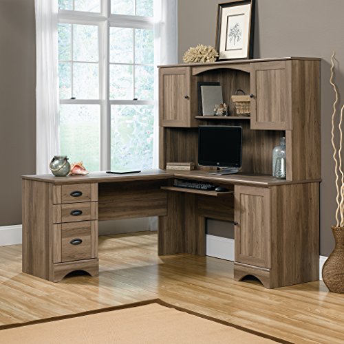 Sauder Harbor View Computer Desk, 66.14"D x 66.14"W x 30.28"H , Salt Oak finish