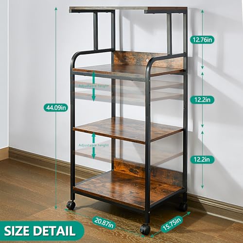 jarrvz 4-Tier Printer Stand with Adjustable Shelves and Wheels, Tall Printer Table with Storage for Home Office, Rolling Printer Cart for Small Spaces, Rustic Brown