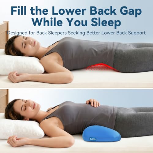 Adjustable Height Lumbar Support Pillow for Sleeping, Ergonomic Contour Lower Back Pillow for Bed with Breathable Washable Cover, Spine Alignment & Sleep Comfort, Blue