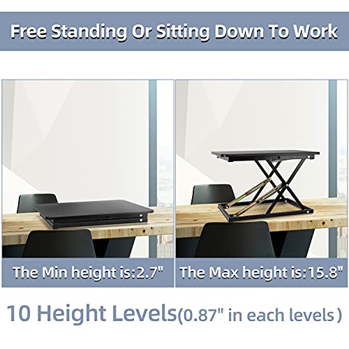 STANDNEE Standing Desk Converter, Height Adjustable Sit Stand Desk Converter, Fully Assembled Monitor Desk Riser for Standing or Sitting, Black, Pattern