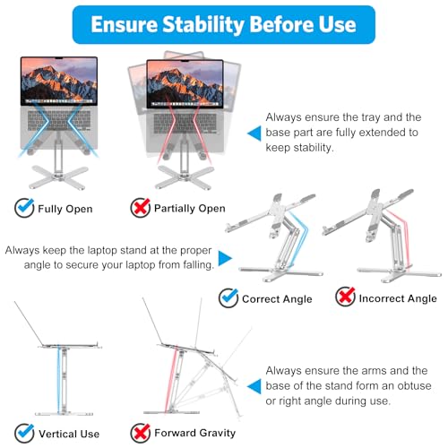 OMOTON LA10 360° Rotating Laptop Stand Riser for Desk, Ergonomic Foldable Computer Stand Adjustable Height Angles for Collaborative Work, Easy Storage Fit Macbooks,All Laptops up to 16 inches, Silver