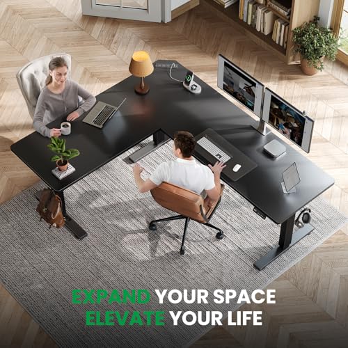 SIAGO L-Shaped Standing Desk - 63 x 55 Inch Adjustable Corner Standing Desk with Charging Station - L Shape Sit Stand Table with Memory Controller, Splice Board for Home Office