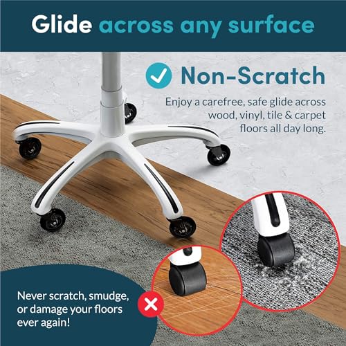 Lifelong Office Chair Wheels Replacement Rubber Chair Casters for Hardwood Floors and Carpet, Set of 5, Stem Casters, Heavy Duty Office Desk Casters for Chairs to Replace Office Chair Mats - (Black)