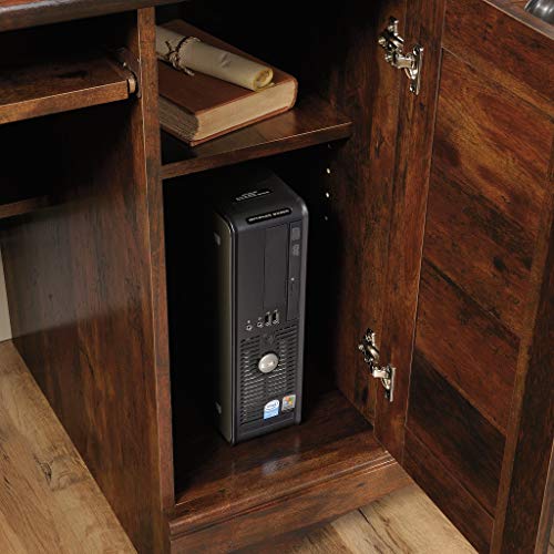 Sauder Harbor View Home Office Computer Desk with Hutch, Keyboard Tray, in Curado Cherry finish