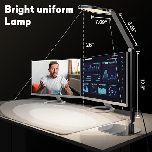 LitONES LED Desk Lamp for Home Office, Professional Eye-Caring Diffused Desk Light, 3 Color 10 Brightness Computer Light, Dimmable Office Lamp with Memory & Timer Func, Metal Swing Arm Table Lamp