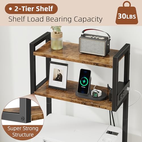 HIGDBFE 3 Drawer File Cabinet with Charging Station, 45''H, 3-Tier Small Filing Cabinet for Home Office, 11''*16'' for Small Printer, Fabric Drawer Fits Letter/A4, Tall Printer Stand, Rustic Brown