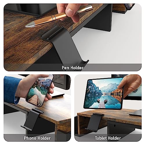 Simple Houseware Desk Dual Monitor Stand Riser with Drawer, Rustic Brown