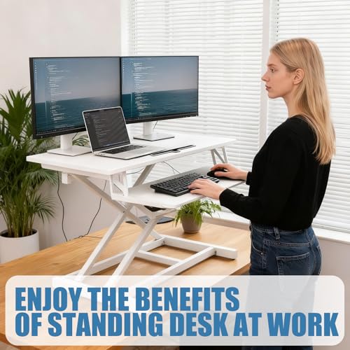 KYDEVO Standing Desk Converter, Height Adjustable Sit to Stand Riser, Dual Monitor and Laptop Workstation with Wide Keyboard Tray, Desk Lifter for Home Office