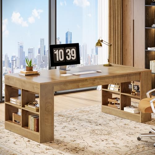 Tribesigns 70.9-Inch Executive Desk with Storage, Large Office Computer Desk with Shelves, Modern Wood Writing Table Business Furniture Workstation for Home Office, Rustic Brown