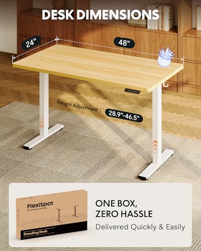 FLEXISPOT EN1 One-Piece Standing Desk, 48"x24" Seamless Desktop Electric Height Adjustable Desk for Home Office, Multi-Monitor Setups & Easy Assembly, Maple