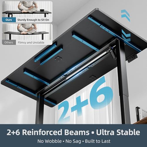 Electric Standing Desk Adjustable - 60 x 30 Inch Sit Stand Desk with Flip-Top Cable Management,Mouse Pad,Clamp Power Strip,Dual-Beam Frame,3 Memory Preset Height Adjustable for Home Office